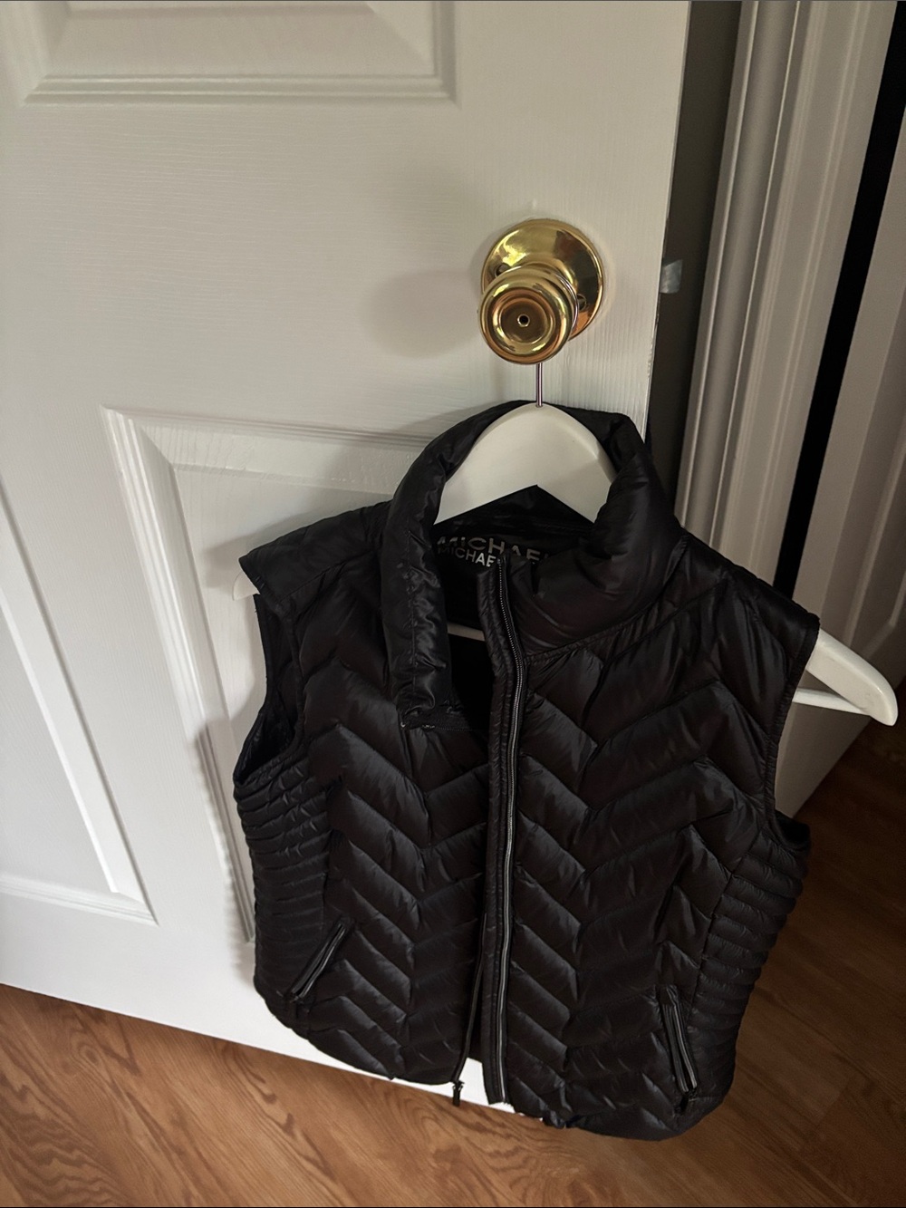 Michael Kors Black Quilted Chevron Puffer Vest